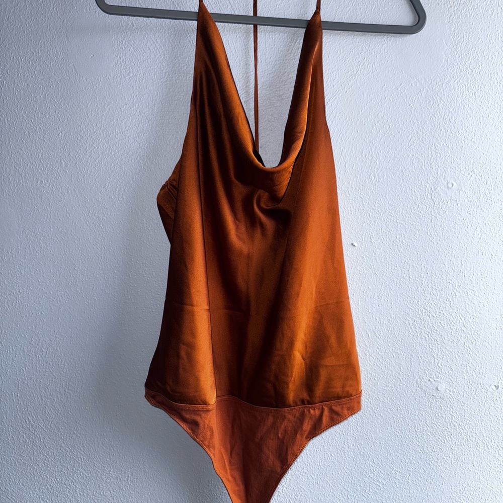 Burnt Orange Cowl Neck Bodysuit